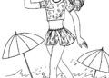 Beach Coloring Pages of Girl in Holiday