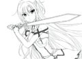 Beautiful Anime Girl Coloring Pages with Sword