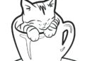 Cute Kitten Coloring Pages in The Cup