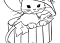 Cute Kitten Coloring Pages with Hat and Flower