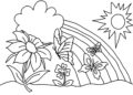 Flower Coloring Pages with Rainbow