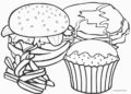 Food Coloring Pages of Burger and Cake