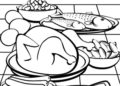 Food Coloring Pages of Turkey and Fish