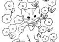 Kitten Coloring Pages in Flowers
