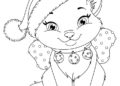 Kitten Coloring Pages with Christmas Hat