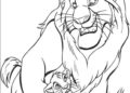 Mufasa Lion King Coloring Pages with Little Simba