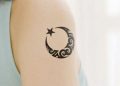 Beautiful Moon And Star Tattoo Design on Upper Hand For Women