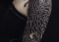 Black Chrysanthemum Tattoo Design For Women on Upper Arm