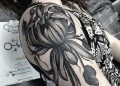 Black Chrysanthemum Tattoo For Girl on Upper Arm
