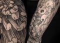 Black Chrysanthemum Tattoo For Leg