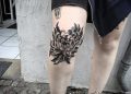 Black Chrysanthemum Tattoo on Knee