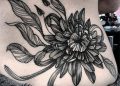 Black Chrysanthemum Tattoo on Rib For Girl