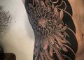 Black Chrysanthemum Tattoo on Rib For Men