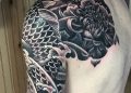 Black Chrysanthemum Tattoo on Shoulder For Men