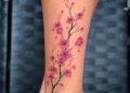 Cherry Blossom Tattoo Design on Leg