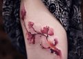 Cherry Blossom Tattoo Design on Thigh