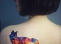 Colorful Geometric Fox Tattoo Design on Shoulder