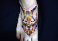 Colorful Geometric Fox Tattoo on Foot
