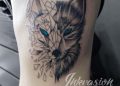 Creative Geometric Fox Tattoo Design on Ribs