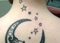 Creative Moon And Star Tattoo Design on Neck