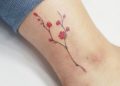 Cute Cherry Blossom Tattoo on Leg