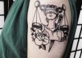 Cute Lady Justice Tattoo Design on Upper Hand