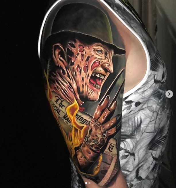 Freddy Krueger Realistic Tattoo Design on Sleeve.