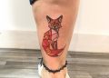 Geometric Fox Tattoo Design on Leg