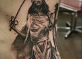 Lady Justice Tattoo Design on Rib For Men