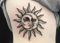 Large Moon and Sun Tattoo Design on Rib