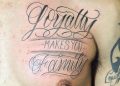 Loyalty Tattoo Writing on Chest