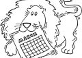 March Coloring Pages of Lion and Calender