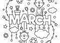 March Coloring Pages with Stars and Kitten