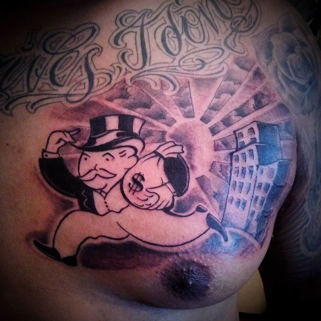 Monopoly Man Tattoo Ideas on Chest For Men.