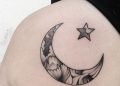 Moon And Star Tattoo Design on Shoulder For Girl