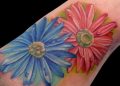 Red and Blue Aster Flower Tattoos