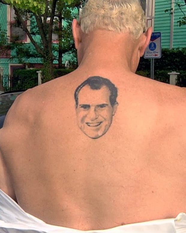 Roger Stone Tattoo of Richard Nixon Face.