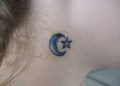 Simple Moon And Star Tattoo on Neck For Girl