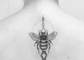 Small Bee Tattoo Design on Upper Back