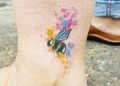 Small Bee Tattoo Watercolor on Foot