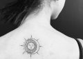 Small Moon and Sun Tattoo Design on Upper Back For Girl