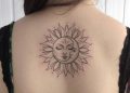 Small Moon and Sun Tattoo on Back For Girl