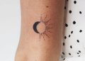 Small Moon and Sun Tattoo on Upper Arm