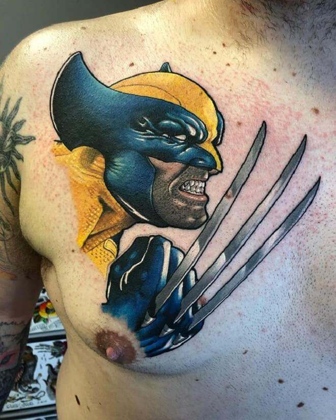 Wolverine Tattoo Claws on Chest, Leg, Hand and Ribs.
