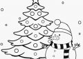 Christmas Tree Coloring Page witn Snow Man