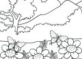 Coloring Pages of Nature of Flower and Mountain