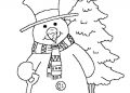Snowman Coloring Pages with Christmas Tree