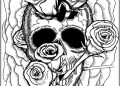 Trippy Coloring Pages Images Skull and Roses