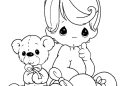 Baby Coloring Pages Cute with Bear Doll