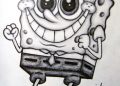 Drawing of Spongebob Playing Football
